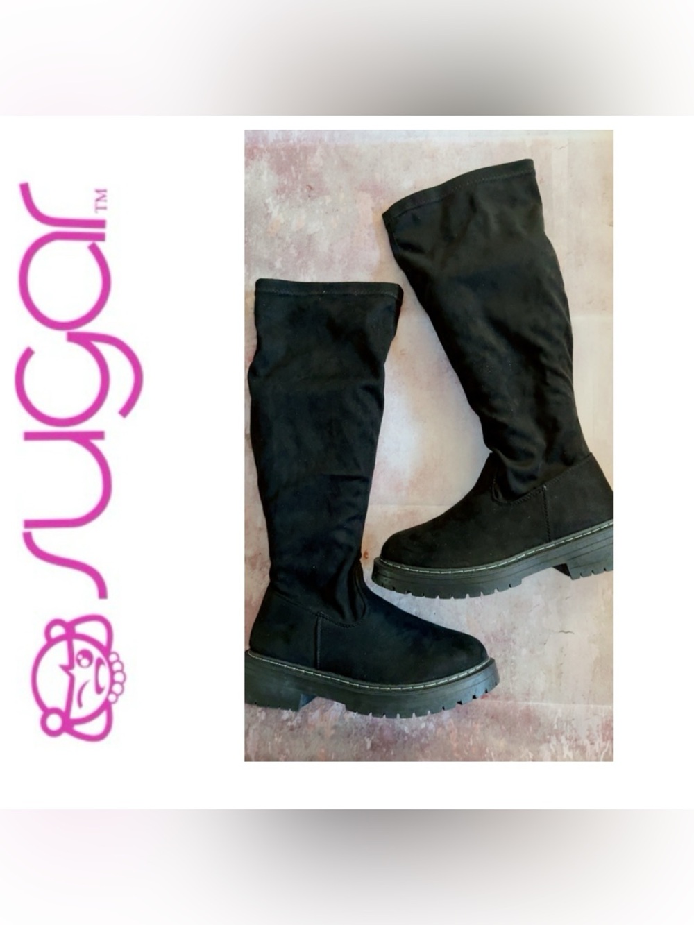 Sugar Black Over-the-Knee Faux Black Suede Platform Boots Size 10